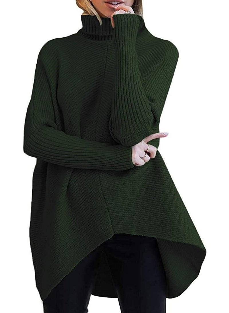 NIBEMINENT Women Knit Sweaters Full Sleeve Turtleneck Irregular Pullover Jumpers Casual Solid Sweater Splice Elegant Lady Autumn Winter - Image 1