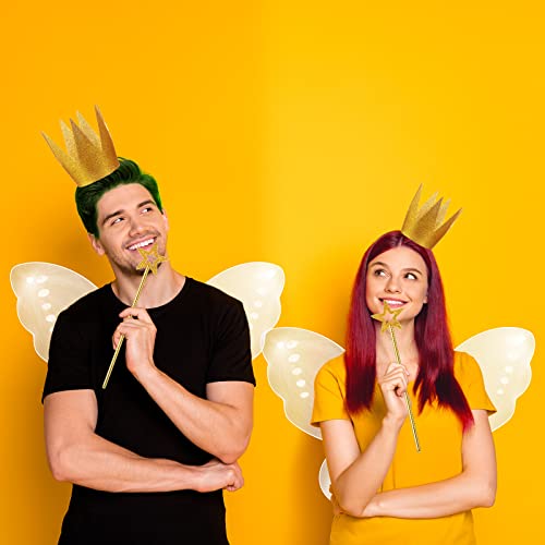 Sratte 6 Pcs Halloween Girls Fairy Costume Set Fairy Wings Dress Up Wings Star Wand and Gold Crowns Halloween Costume Dress Up Accessories 13 Inches Gold Wand Party Crowns Birthday Decorations - Image 5