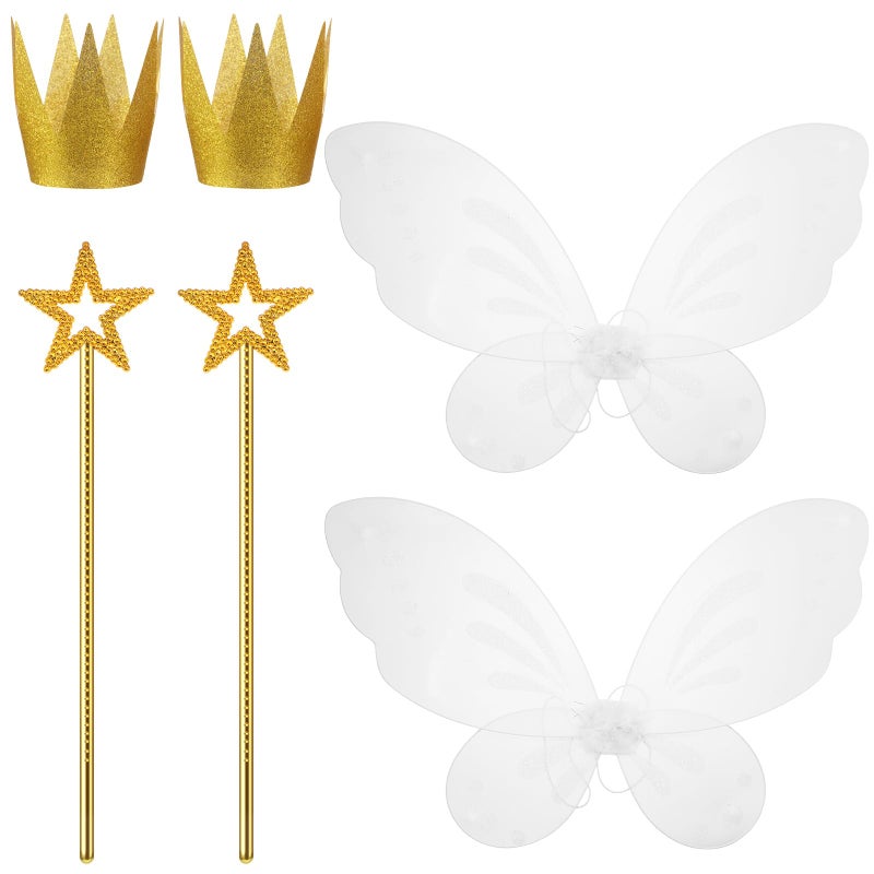 Sratte 6 Pcs Halloween Girls Fairy Costume Set Fairy Wings Dress Up Wings Star Wand and Gold Crowns Halloween Costume Dress Up Accessories 13 Inches Gold Wand Party Crowns Birthday Decorations - Image 3
