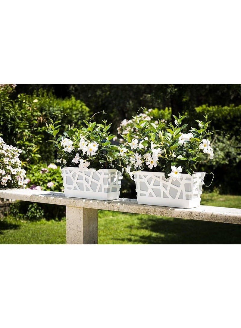 أيدل إناء زرع مستطيل بنظام ري ذاتي ومؤشر للمياه - صندوق زهور موزاييك 40 سم - وعاء زهور زينة بتصميم هندسي عصري للبالكونة، حافة النافذة والحديقة من إيديل - Image 2