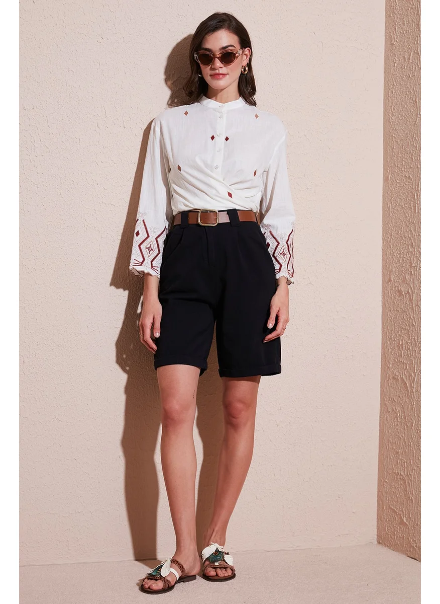 Lela Cotton Relaxed Fit High Waist Belted Gabardine Short Women's Shorts 668YP4710