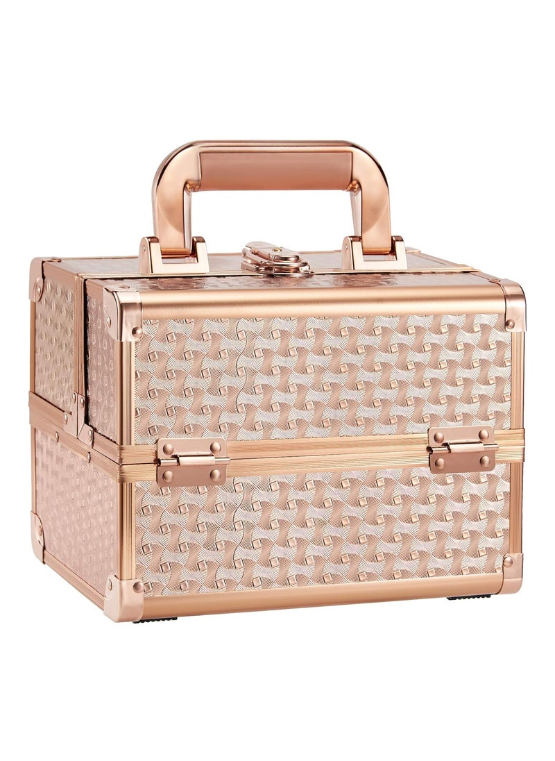 Joligrace - Joligrace Beauty Makeup Train Case for Lady Portable Cosmetic Box Jewelry Organizer Lockable with Keys and Mirror 2-Tier Trays Carrying with Handle Makeup Storage Box - Rose Gold - Image 1