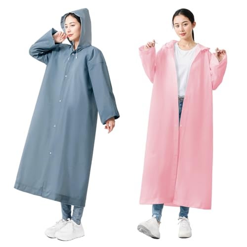 PALAY® Waterproof Rain Ponchos for Adults (2Pack) Reusable EVA Lightweight Long Raincoat with Hood Button-Up Unisex Rain Coat for Motorcycle Commute, Monsoon Travel & Festivals (Length 120cm) - Image 1