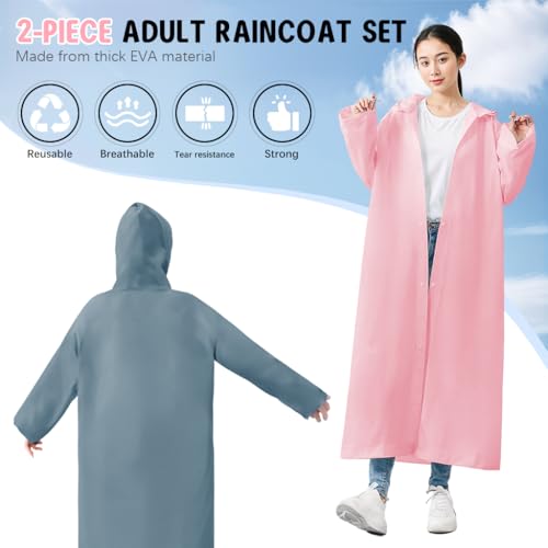 PALAY® Waterproof Rain Ponchos for Adults (2Pack) Reusable EVA Lightweight Long Raincoat with Hood Button-Up Unisex Rain Coat for Motorcycle Commute, Monsoon Travel & Festivals (Length 120cm) - Image 3