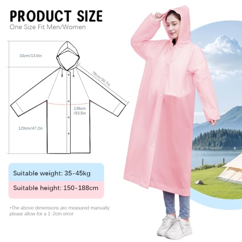 PALAY® Waterproof Rain Ponchos for Adults (2Pack) Reusable EVA Lightweight Long Raincoat with Hood Button-Up Unisex Rain Coat for Motorcycle Commute, Monsoon Travel & Festivals (Length 120cm) - Image 2