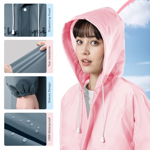 PALAY® Waterproof Rain Ponchos for Adults (2Pack) Reusable EVA Lightweight Long Raincoat with Hood Button-Up Unisex Rain Coat for Motorcycle Commute, Monsoon Travel & Festivals (Length 120cm) - Image 4