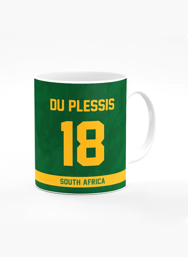Stylizedd Designer Printed Coffee Mug with Heavy Duty Handle 11oz Ceramic Personalised Gift Mugs Cup [Microwave Safe & Dishwasher Proof ] - Cricket Player - Faf du Plessis, Jersey Number - 18 - Image 1