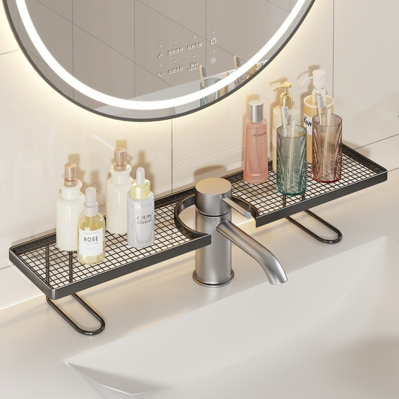 No-Drill Bathroom Shelf Organizer, Metal, Black/White, 1 Pack - Image 1