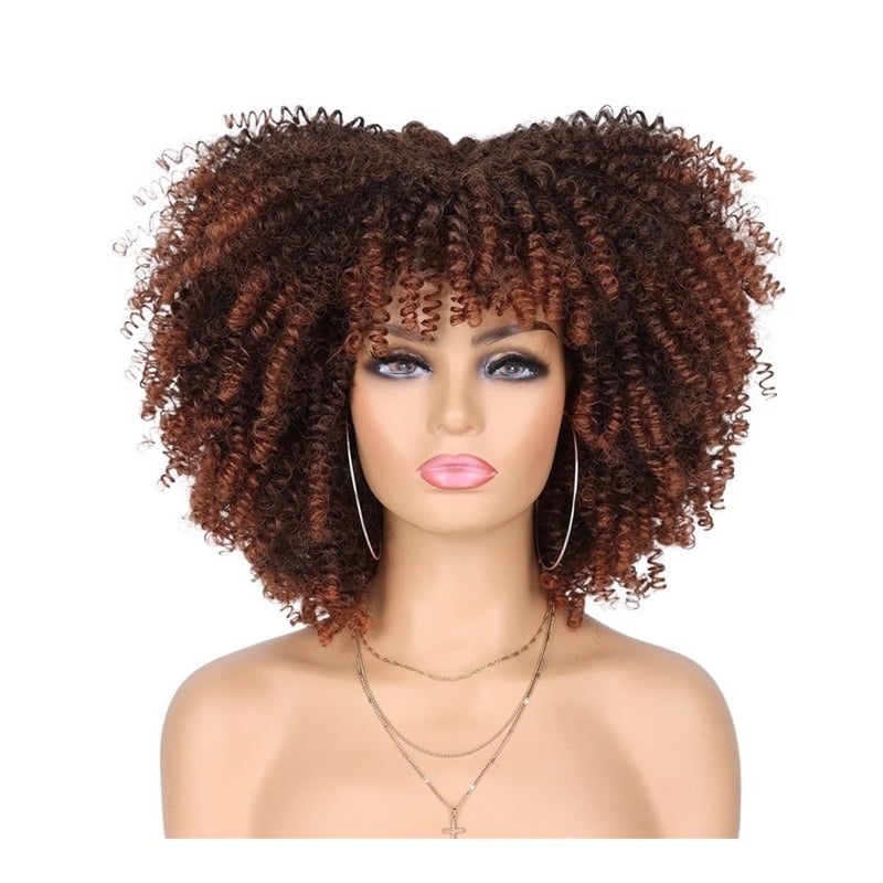 70s 80s Afro Wig for Black Women,Synthetic Short Kinky Curly Wig with Bangs for Daily Party Wear for Women with Thinning Hair(1BT350) - Image 1