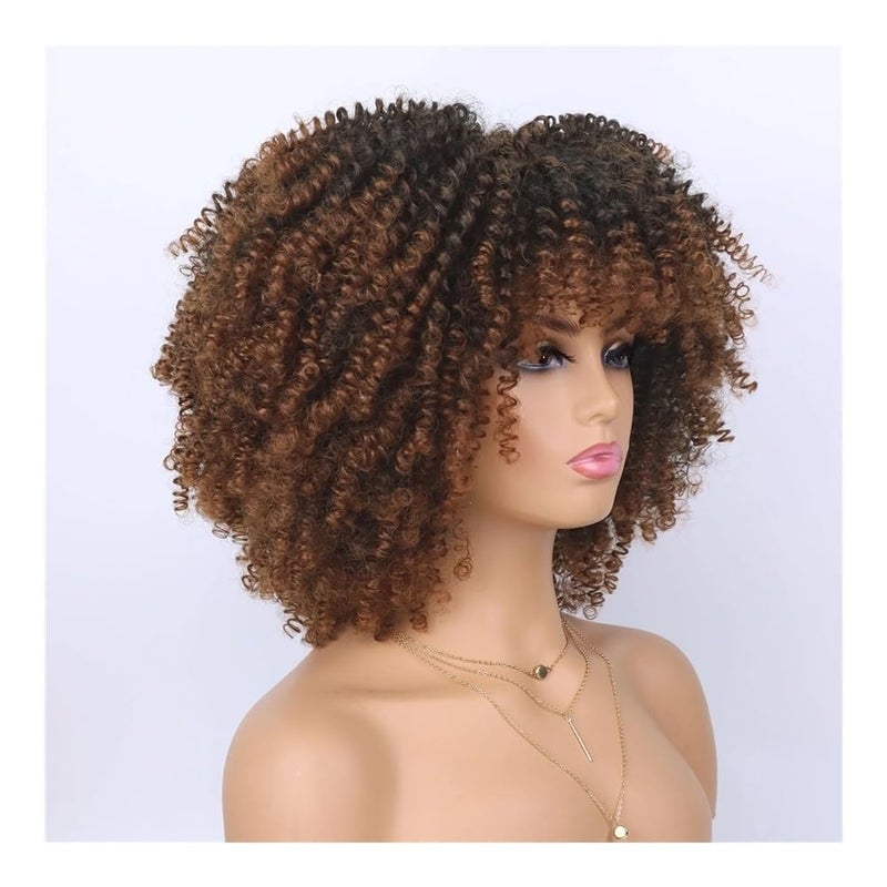 70s 80s Afro Wig for Black Women,Synthetic Short Kinky Curly Wig with Bangs for Daily Party Wear for Women with Thinning Hair(1BT350) - Image 3