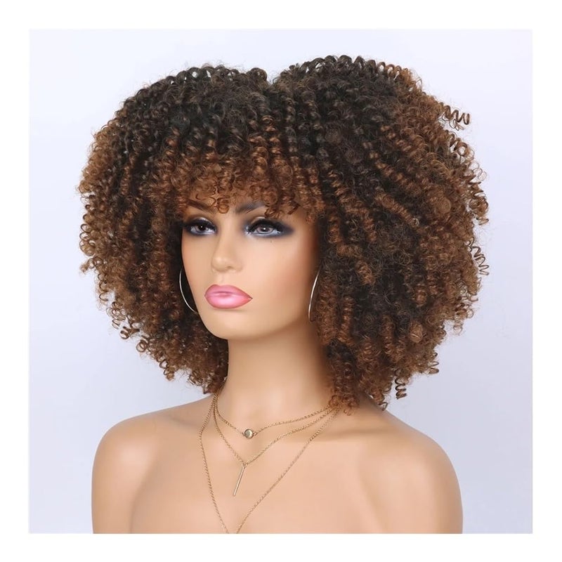 70s 80s Afro Wig for Black Women,Synthetic Short Kinky Curly Wig with Bangs for Daily Party Wear for Women with Thinning Hair(1BT350) - Image 4