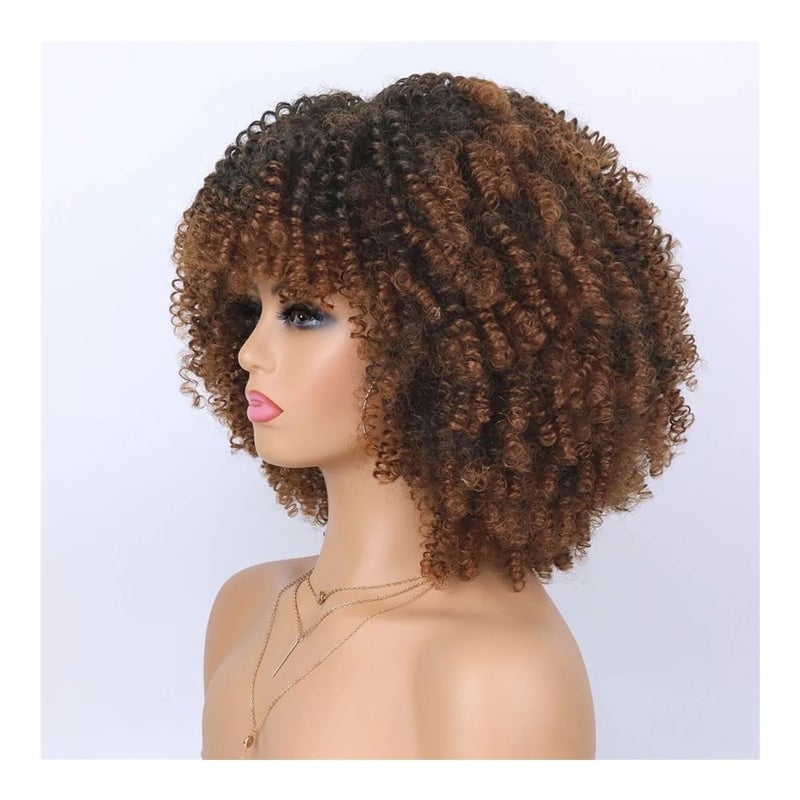 70s 80s Afro Wig for Black Women,Synthetic Short Kinky Curly Wig with Bangs for Daily Party Wear for Women with Thinning Hair(1BT350) - Image 5