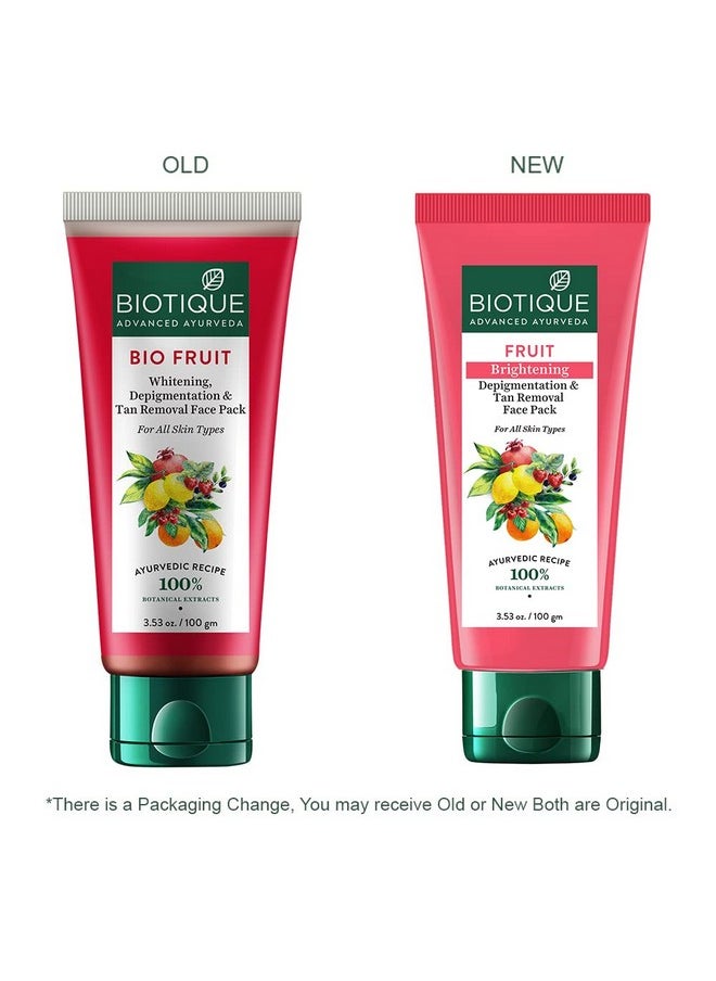 Biotique Fruit Brightening Depigmentation And Tan Removal Face Pack| Ayurvedic And Organically Pure| Tan Removal Face Pack For All Skin Types|100% Botanical Extracts| 100Gm  - Image 3