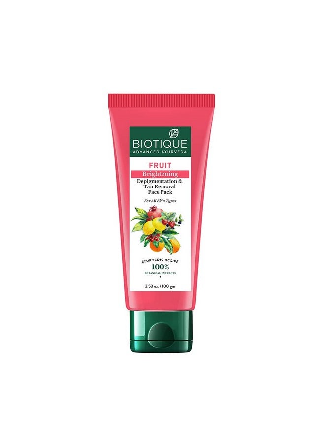 Biotique Fruit Brightening Depigmentation And Tan Removal Face Pack| Ayurvedic And Organically Pure| Tan Removal Face Pack For All Skin Types|100% Botanical Extracts| 100Gm  - Image 1