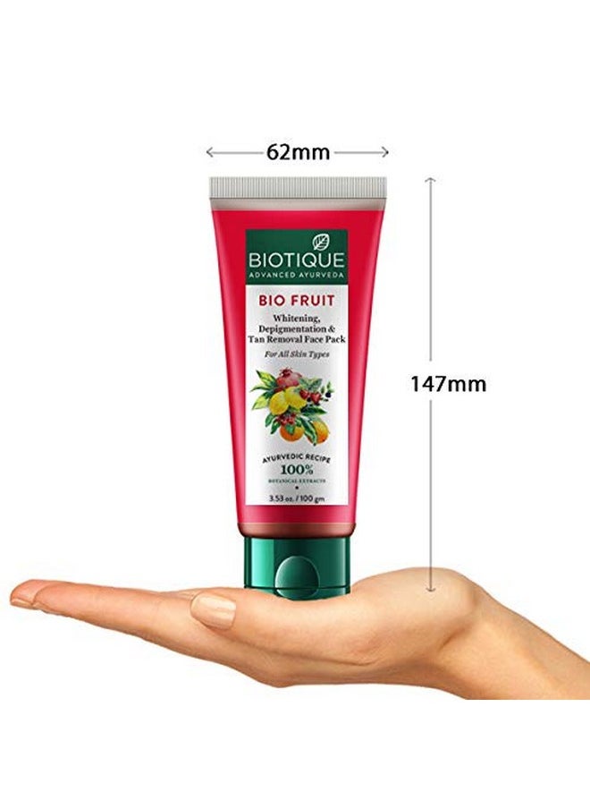 Biotique Fruit Brightening Depigmentation And Tan Removal Face Pack| Ayurvedic And Organically Pure| Tan Removal Face Pack For All Skin Types|100% Botanical Extracts| 100Gm  - Image 4