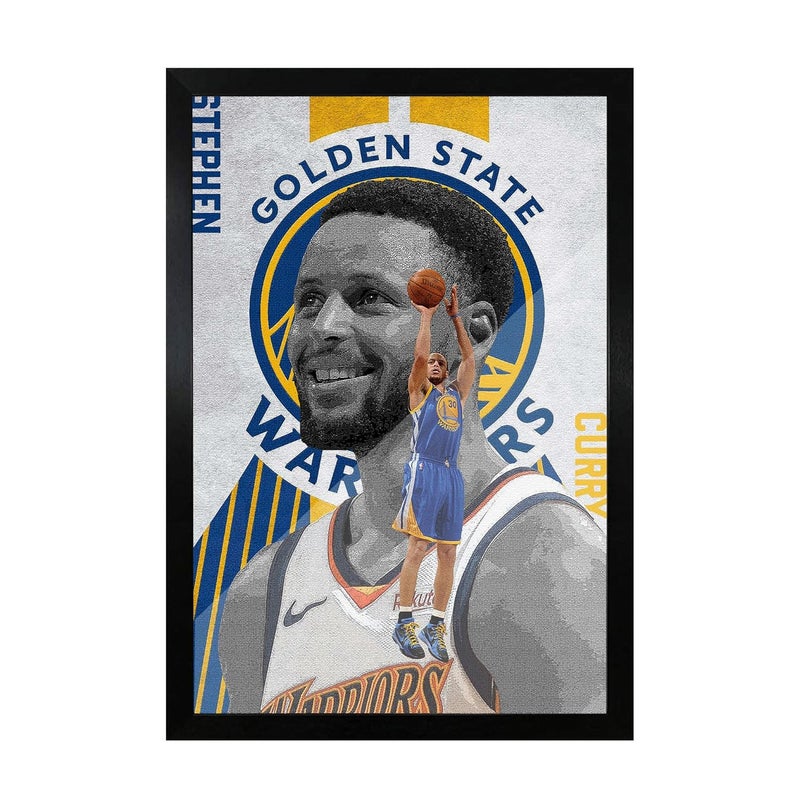 FRAMEO STORE Stephen Curry Golden State Warriors Poster Glass frame Stephen Curry warriors wall art framed poster A3 size 12 X 18 Inches - Image 1