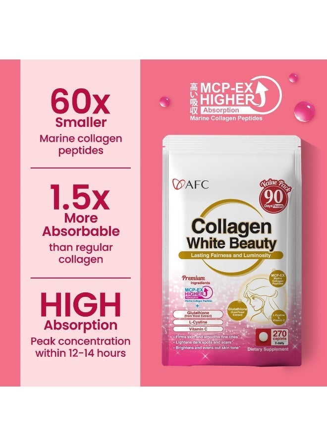 AFC Japan Collagen White Beauty Tablets – Marine Collagen Peptide, Glutathione & L-Cystine – Skin Whitening, Firmness & Radiance – 1.5X Better Absorption – 270 Tablets – 90 Days Supply - Image 5