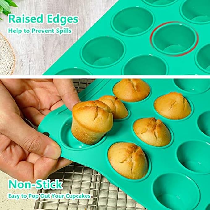 ميني صينية مافن سيليكون 24 كوب 2 قطعة كب كيك القصدير غير لاصق قالب خبز قابل لإعادة الاستخدام لكب كيك فطيرة صغيرة 354 × 223 × 24 سم - Image 5