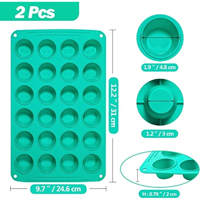 ميني صينية مافن سيليكون 24 كوب 2 قطعة كب كيك القصدير غير لاصق قالب خبز قابل لإعادة الاستخدام لكب كيك فطيرة صغيرة 354 × 223 × 24 سم - Image 3