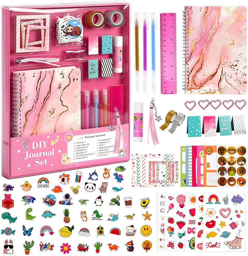 جيد جدًا SOOO GOOD مجموعة كتابة يومية DIY مكونة من 86 قطعة، مجموعة أدوات سكرابوك مع دفتر ألوان مائية، إطارات صور، ورق مخطط للحرف المدرسية ومذكرات السفر، هدية مثالية للأولاد والبنات من سن 3 إلى 16 عامًا - Image 1