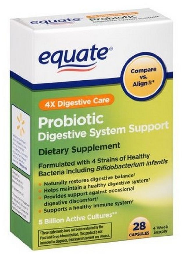 Equate Probiotic Digestive System Support 4X Digestive Care 28 Capsules (Compare Vs. Align)  - Image 2
