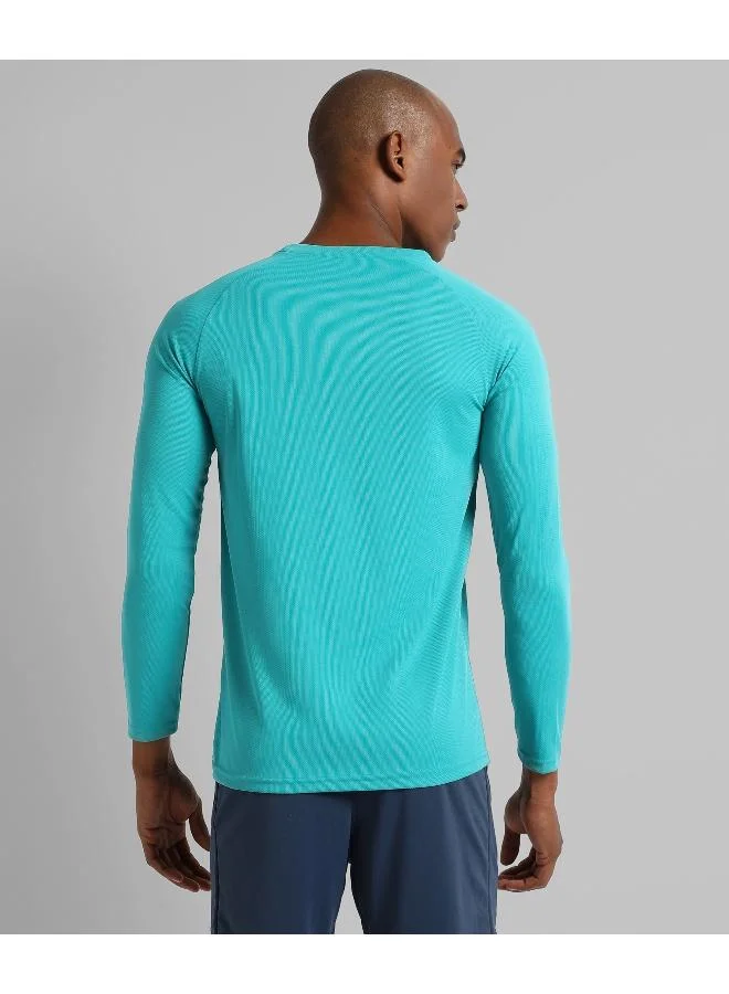 Campus Sutra Men's Blue Printed Regular Fit Activewear T-Shirt