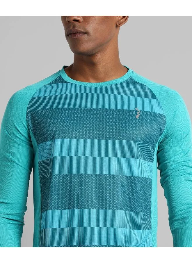 Campus Sutra Men's Blue Printed Regular Fit Activewear T-Shirt