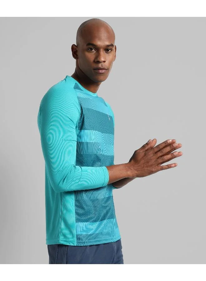 CAHOOT Aqua Blue / Teal Blue Men's Aqua Blue Horizontal Dramatic Striped Activewear T-Shirt for Men | Best Price UAE