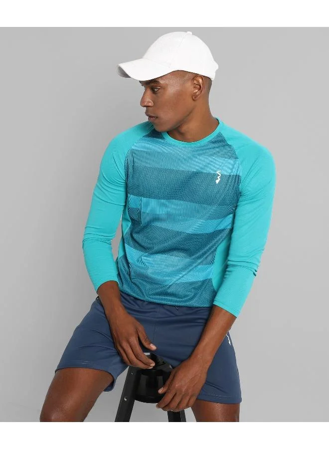 CAHOOT Aqua Blue / Teal Blue Men's Aqua Blue Horizontal Dramatic Striped Activewear T-Shirt for Men | Best Price UAE