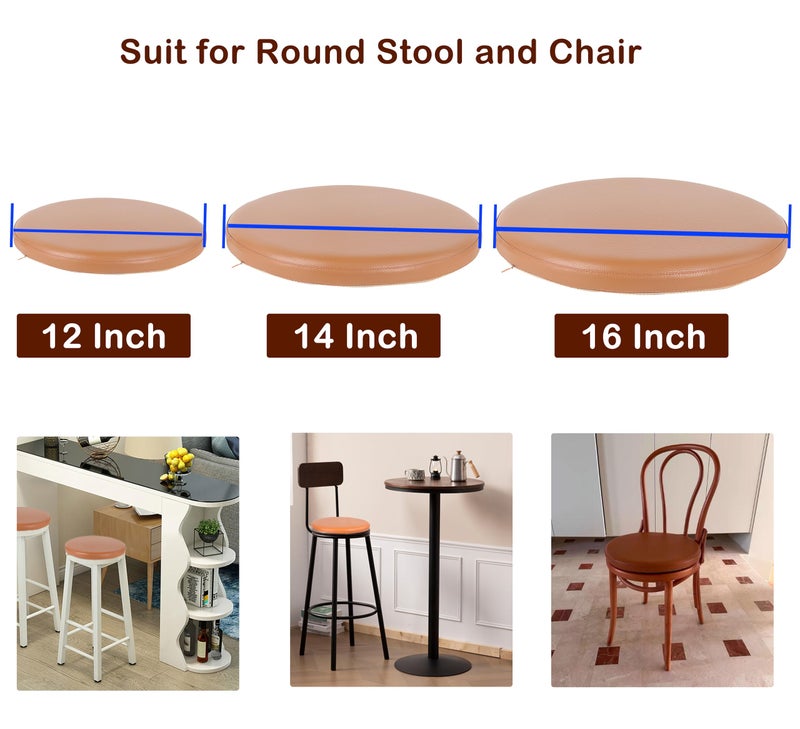 Sigmat PU Leather Round Chair Cushion Memory Foam Waterproof Round Stool Cushion for Kitchen Stool, Living Room Chiar, Office Chair, Car or Floor Pillow (12 Inch, Brown) - Image 3