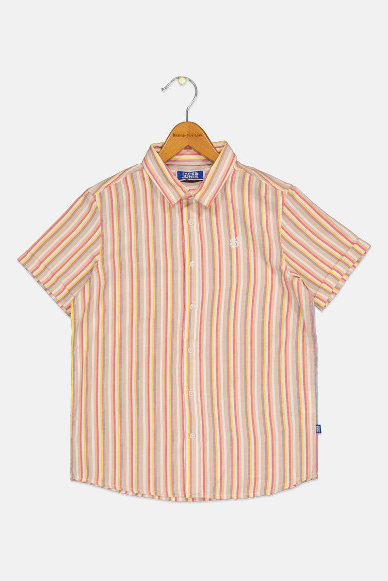 JACK & JONES Kids Boy Regular Fit Stripe Short Sleeve Casual Shirt, Multicolor - Image 1