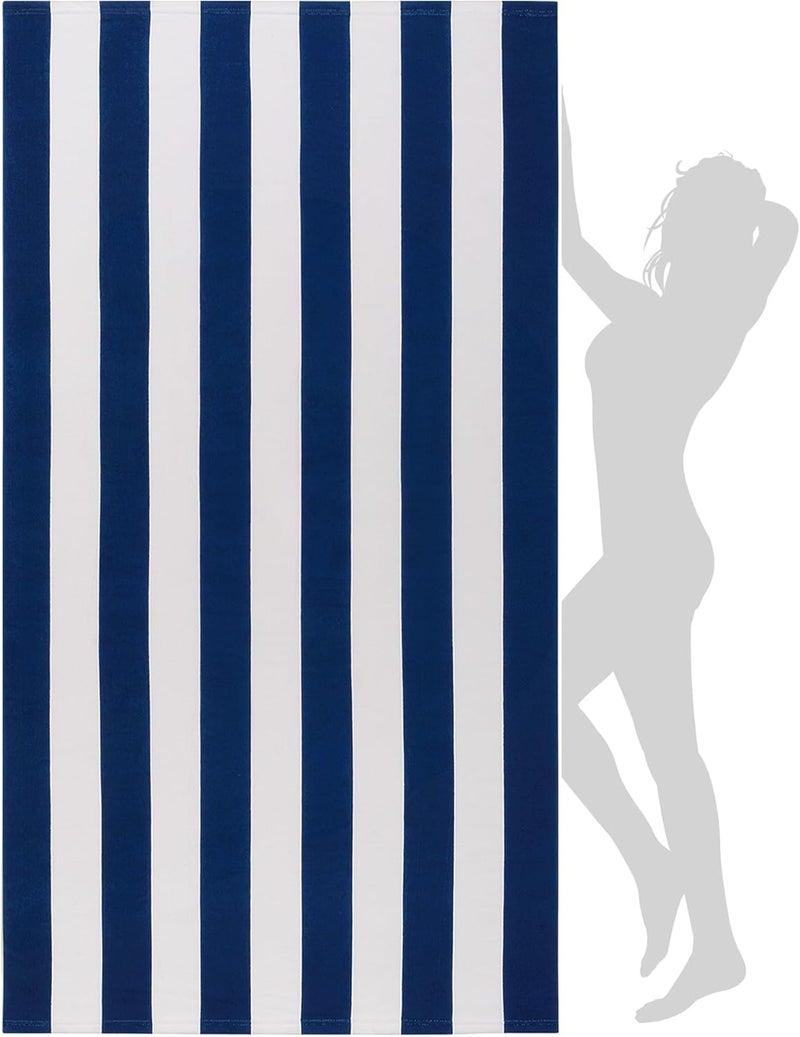 WILFA Extra Large Beach Towel - Oversized Mircofiber 40 x 70 inches, XL Striped Lightweight Pool Towel, Big Cabana Swim Travel Towel for Adults Mens Women,Dark Blue - Image 1