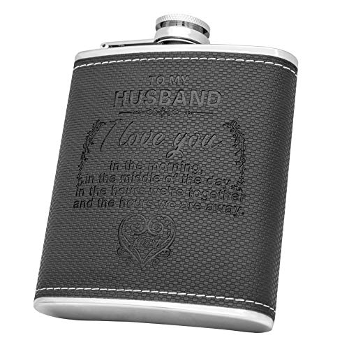 K KENON Personalized Black Flask Set Father's Day Gift For Husband - Engraved Hip Flasks For Husband - Stainless Steel with Leather Flask For Men, Valentine's Christmas Gift For Husband - Image 2