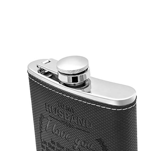 K KENON Personalized Black Flask Set Father's Day Gift For Husband - Engraved Hip Flasks For Husband - Stainless Steel with Leather Flask For Men, Valentine's Christmas Gift For Husband - Image 3