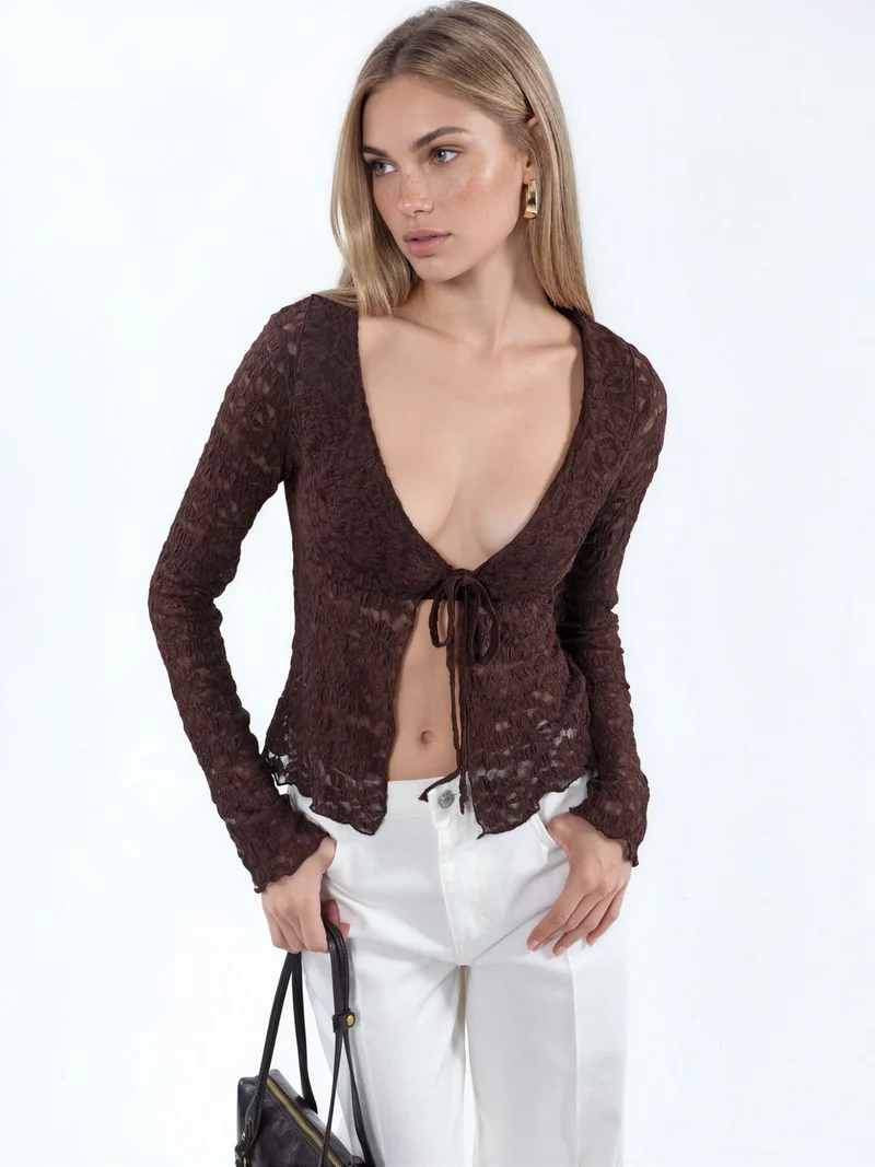 بوسيم BUSEM Women’s lace woven jacket with tie front