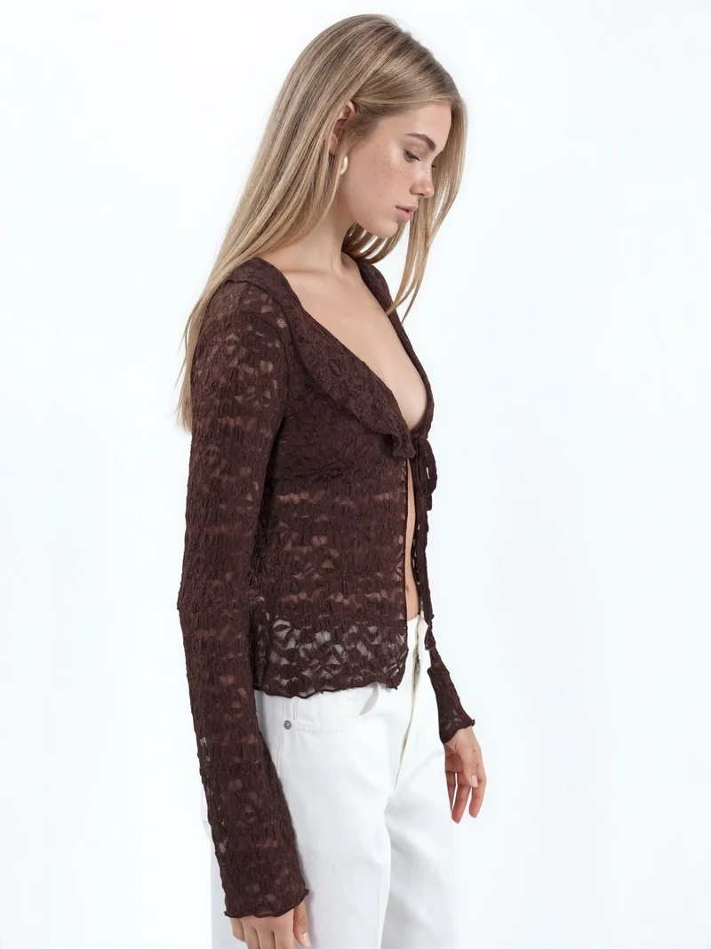 بوسيم BUSEM Women’s lace woven jacket with tie front