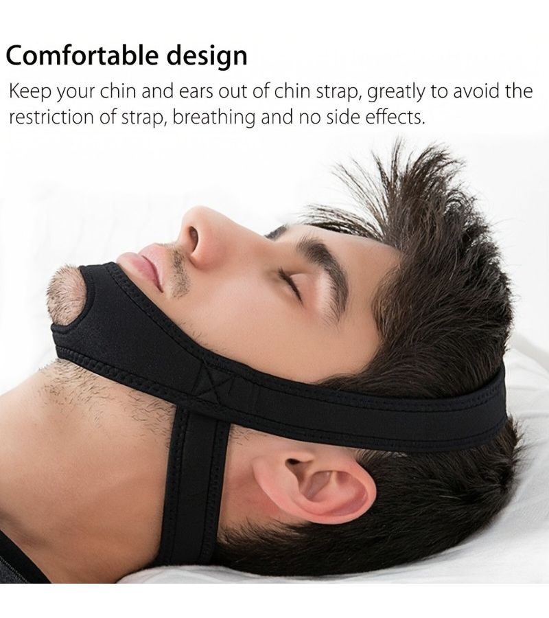 حزام الذقن الأزرق لجهاز CPAP لمكافحة الشخير وانقطاع النفس النومي، دعم قابل للتعديل للفك، مصنوع من مزيج ناعم من البوليستر والإسباندكس، تصميم مريح ولطيف منحني يناسب معظم المقاسات. - Image 1