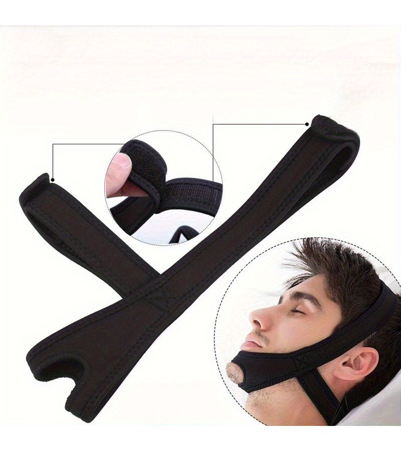 حزام الذقن الأزرق لجهاز CPAP لمكافحة الشخير وانقطاع النفس النومي، دعم قابل للتعديل للفك، مصنوع من مزيج ناعم من البوليستر والإسباندكس، تصميم مريح ولطيف منحني يناسب معظم المقاسات. - Image 4