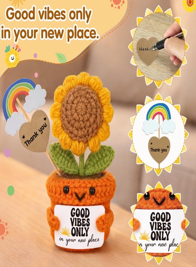 Frabaca Crochet Sunflower Housewarming Gift – Good Vibes Only in Your New Place – Christmas Stocking Stuffer Positive Affirmation Plush for Friend, Coworker, Roommate, New Home or Office Decor - Image 2