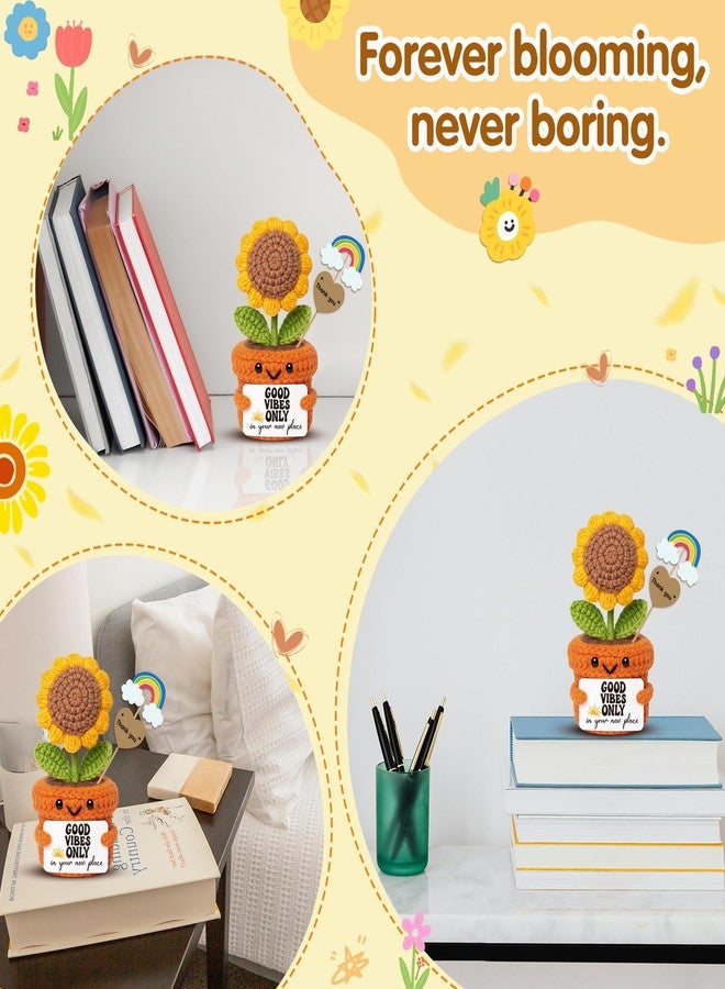 Frabaca Crochet Sunflower Housewarming Gift – Good Vibes Only in Your New Place – Christmas Stocking Stuffer Positive Affirmation Plush for Friend, Coworker, Roommate, New Home or Office Decor - Image 5
