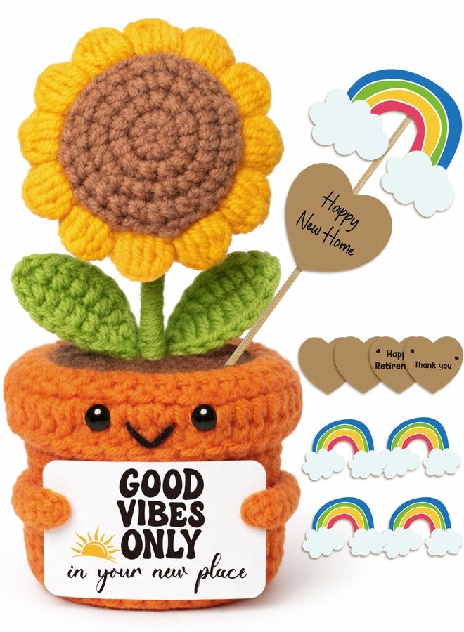 Frabaca Crochet Sunflower Housewarming Gift – Good Vibes Only in Your New Place – Christmas Stocking Stuffer Positive Affirmation Plush for Friend, Coworker, Roommate, New Home or Office Decor - Image 1