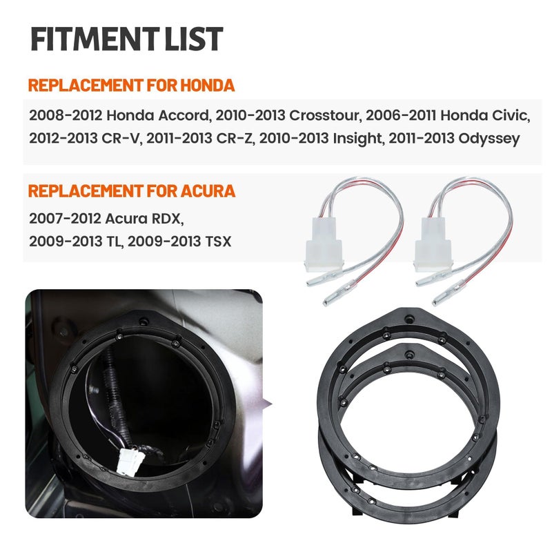 NuIth Car 6.5 Inch Speaker Adapter Bracket W/Wiring Harness Kit Select for 2006-2013 Honda Civic/Accord/CR-V/Acura 2007-2013 Aftermarket Front Rear Door Speaker Ring - Image 2