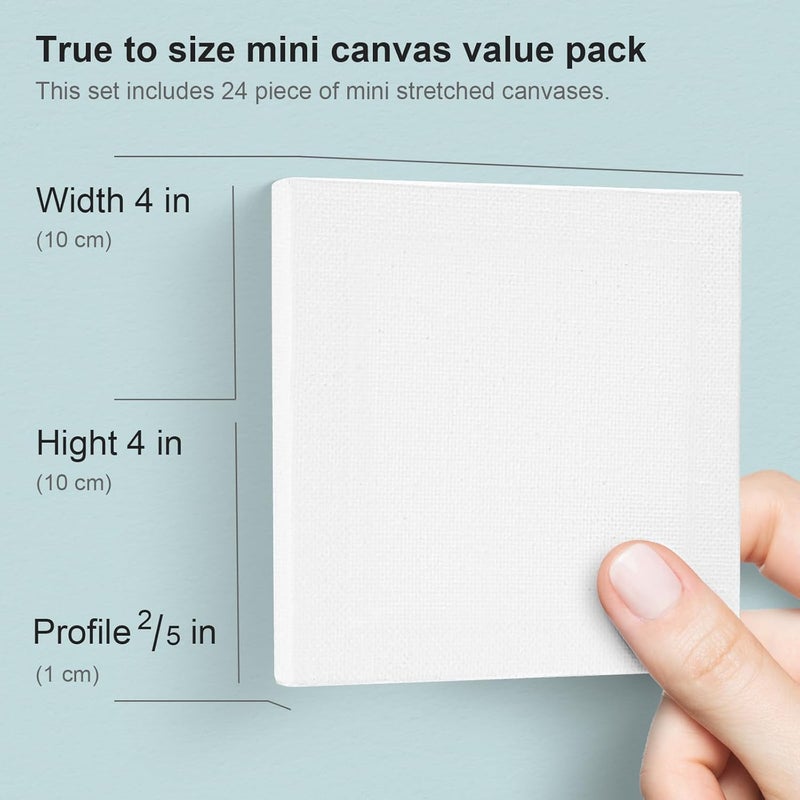 AUREUO Mini Stretched Canvas - 4x4 Inch/24 Pack - 2/5 Inch Profile Small Square Canvas - Gift Set Bulk Pack Canvases for Acrylic Painting & Craft - Image 2