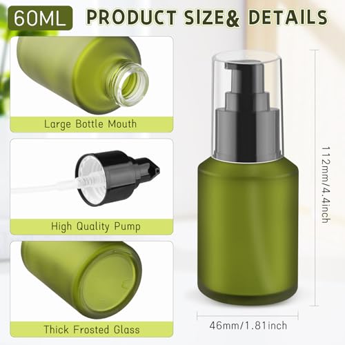 Wresty 6 Pcs Empty Glass Pump Bottles Refillable Cream Lotion Bottles Travel Sample Bottles Cosmetic Dispenser Bottles Containers For Lotion Cream Emulsion Essence (Green, 60ml/2oz) - Image 2