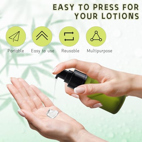 Wresty 6 Pcs Empty Glass Pump Bottles Refillable Cream Lotion Bottles Travel Sample Bottles Cosmetic Dispenser Bottles Containers For Lotion Cream Emulsion Essence (Green, 60ml/2oz) - Image 3