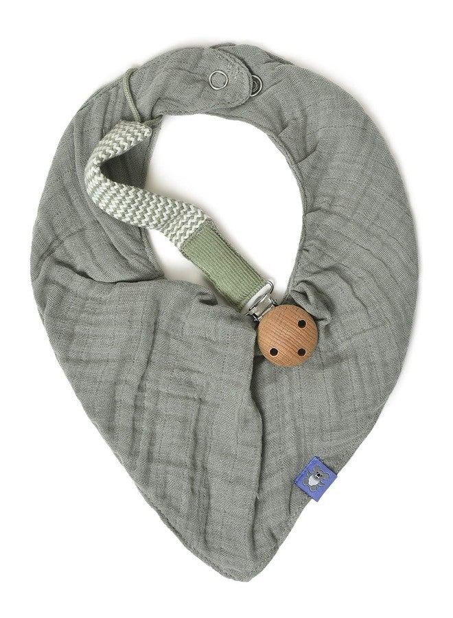 Mi Arcus 100% Cotton Muslin Dual Layer Drool Bib with Pacifier Band Set with Snap Button Closure for Baby Boys Girls - Green - Image 1