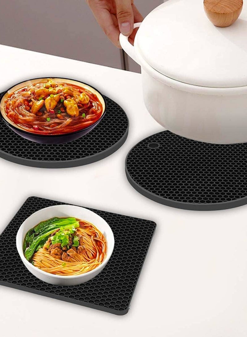 Chase Up Silicone Trivet Mats - 4 Heat Resistant Pot Holders | Multipurpose Non-Slip Hot Pads for Kitchen Potholders | Trivets for hot pots & Pans | Extra Thick Hot Pads for Kitchen (Black) - Image 2