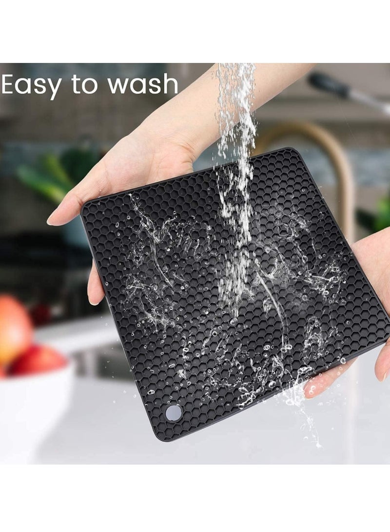 Chase Up Silicone Trivet Mats - 4 Heat Resistant Pot Holders | Multipurpose Non-Slip Hot Pads for Kitchen Potholders | Trivets for hot pots & Pans | Extra Thick Hot Pads for Kitchen (Black) - Image 4