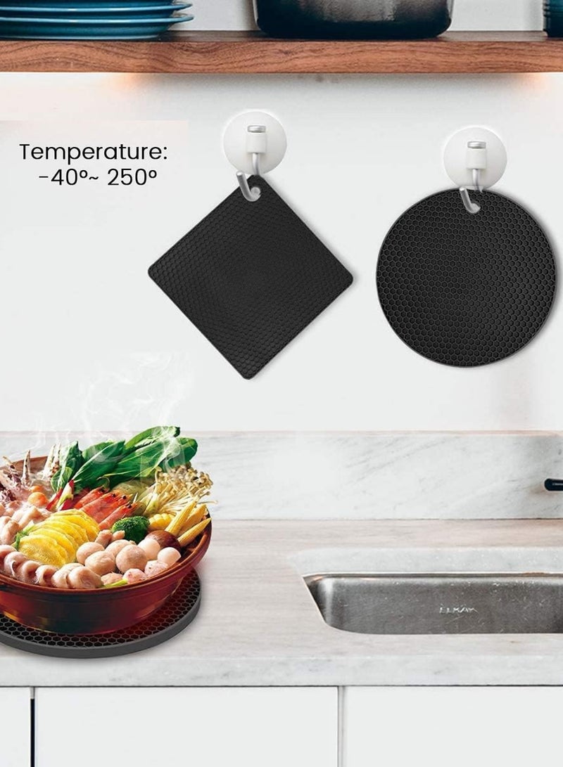 Chase Up Silicone Trivet Mats - 4 Heat Resistant Pot Holders | Multipurpose Non-Slip Hot Pads for Kitchen Potholders | Trivets for hot pots & Pans | Extra Thick Hot Pads for Kitchen (Black) - Image 3