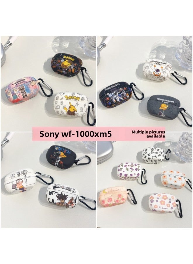 Suitable For SonyWF-1000XM5 Bluetooth Headset Protective Cover Cartoon Noise Reduction Silicone Soft Shell Cute Stylish Creativity-Color:Soft Shell-moon Astronaut (with Hook)-Model:For SonyWF-1000XM5 Headphone Cover  - Image 2